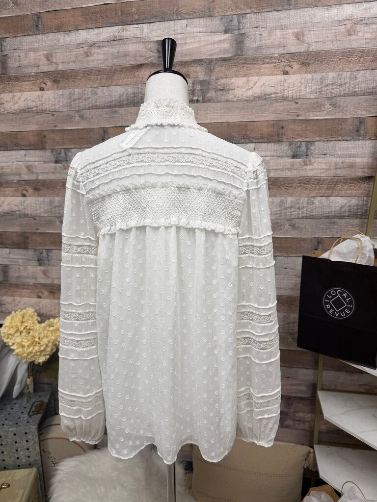 White White House Black Market Long Sleeve Button-Up