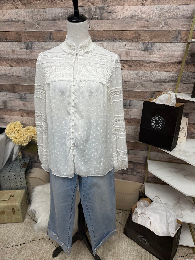 White White House Black Market Long Sleeve Button-Up