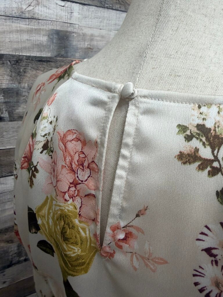 Vince Camuto Blush w/Pink & Green Floral Print Satin Blouse