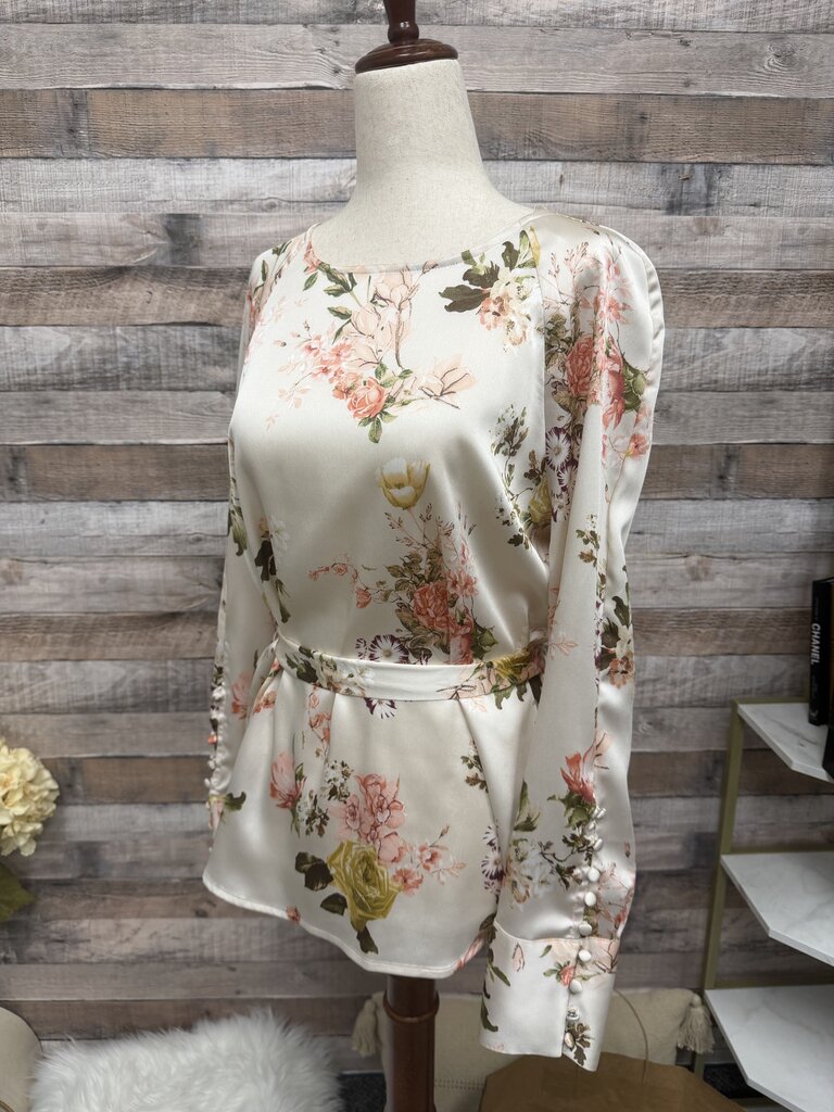 Vince Camuto Blush w/Pink & Green Floral Print Satin Blouse