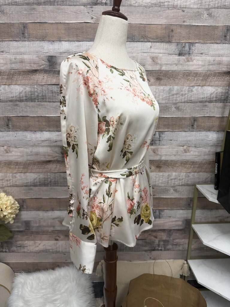 Vince Camuto Blush w/Pink & Green Floral Print Satin Blouse