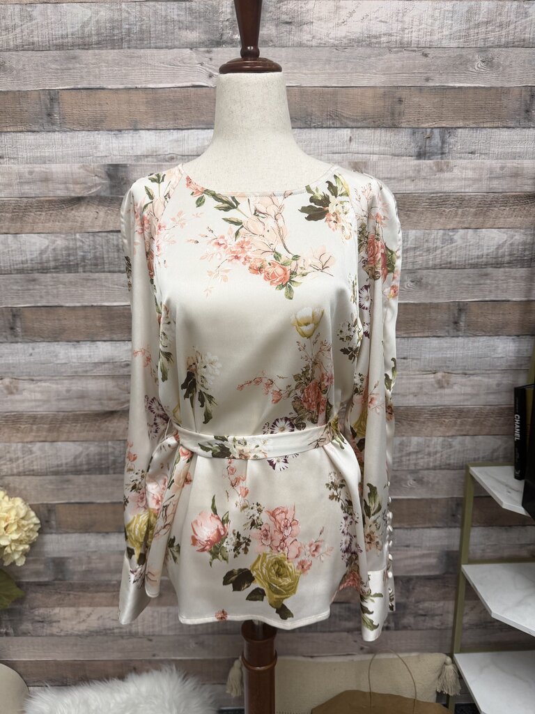 Vince Camuto Blush w/Pink & Green Floral Print Satin Blouse