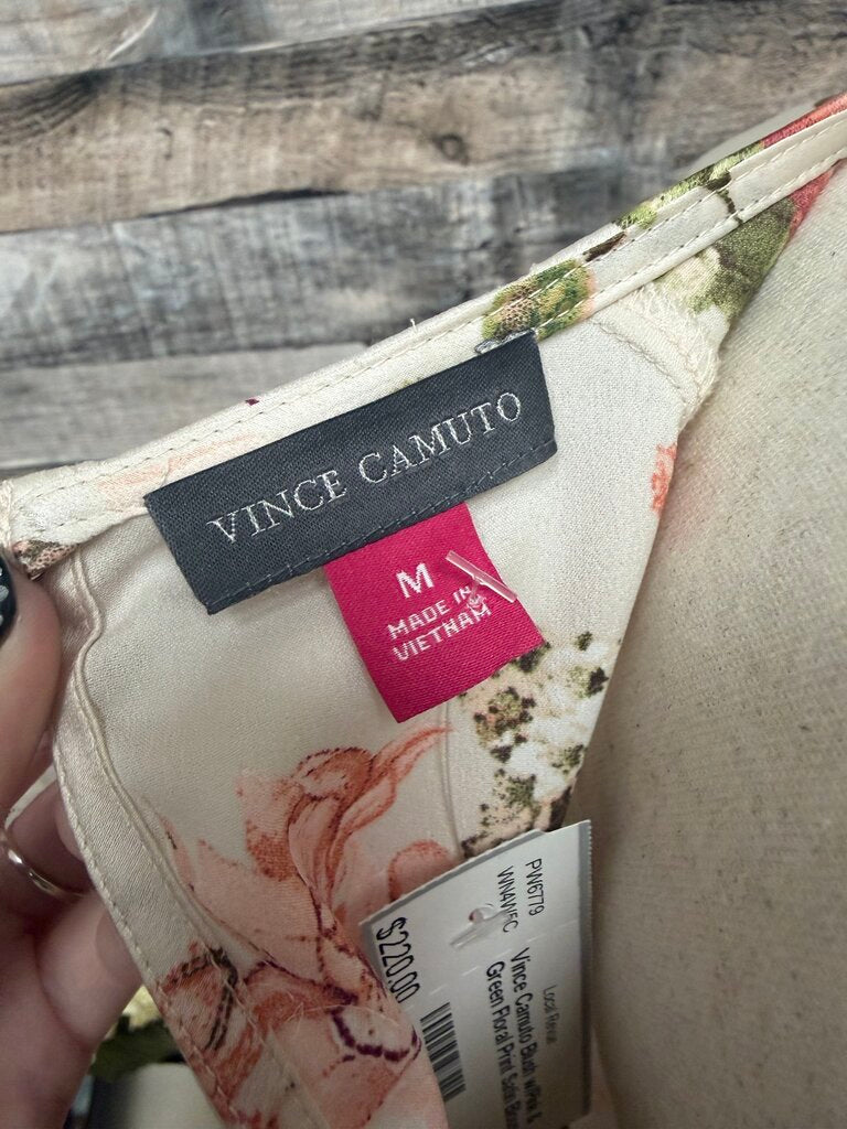 Vince Camuto Blush w/Pink & Green Floral Print Satin Blouse