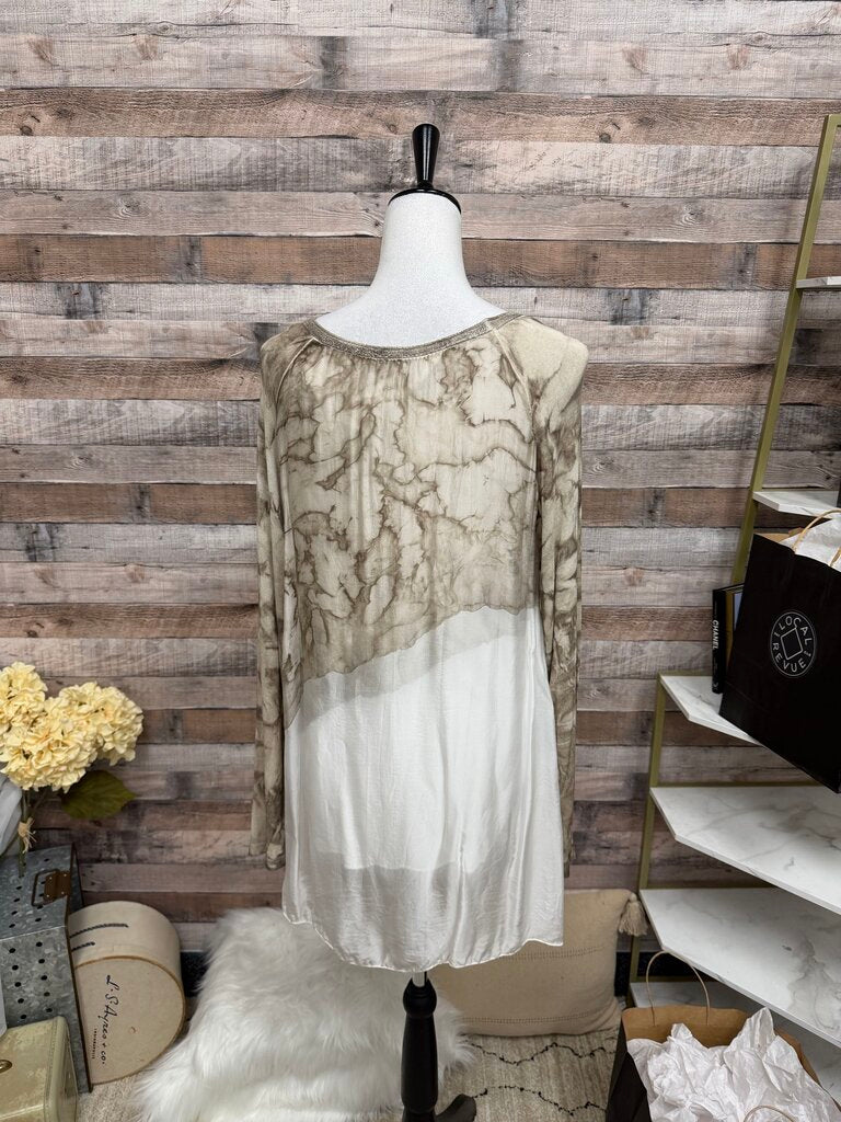 Belle France Ivory & Brown Tie Dye Tunic