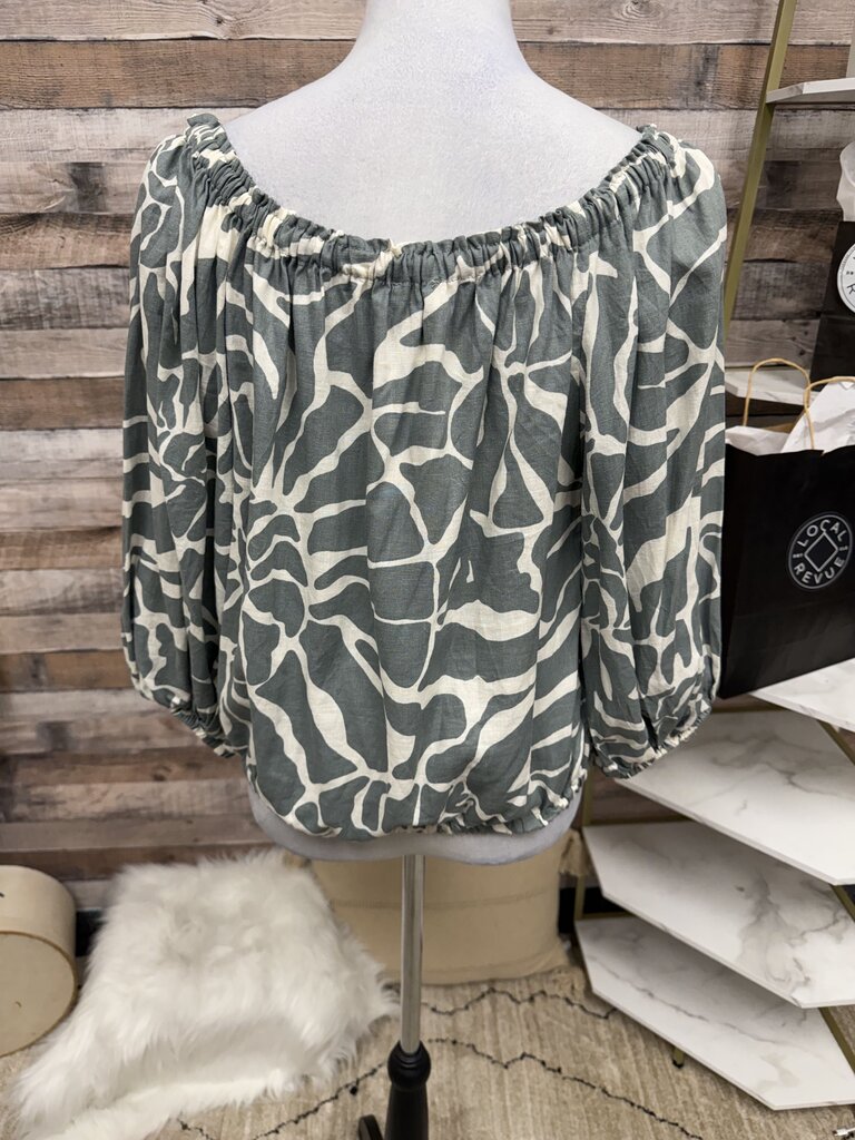 Rachel Zoe Grey & White Abstract Print Off Shoulder