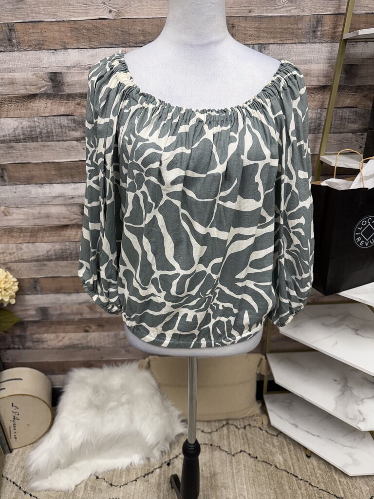 Rachel Zoe Grey & White Abstract Print Off Shoulder