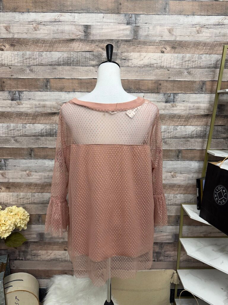 NY Collection Rose Mesh & Floral Embroidered Flutter Sleeve