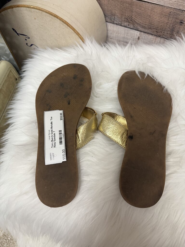 Tory Burch Gold Metallic Toe Ring Sandals