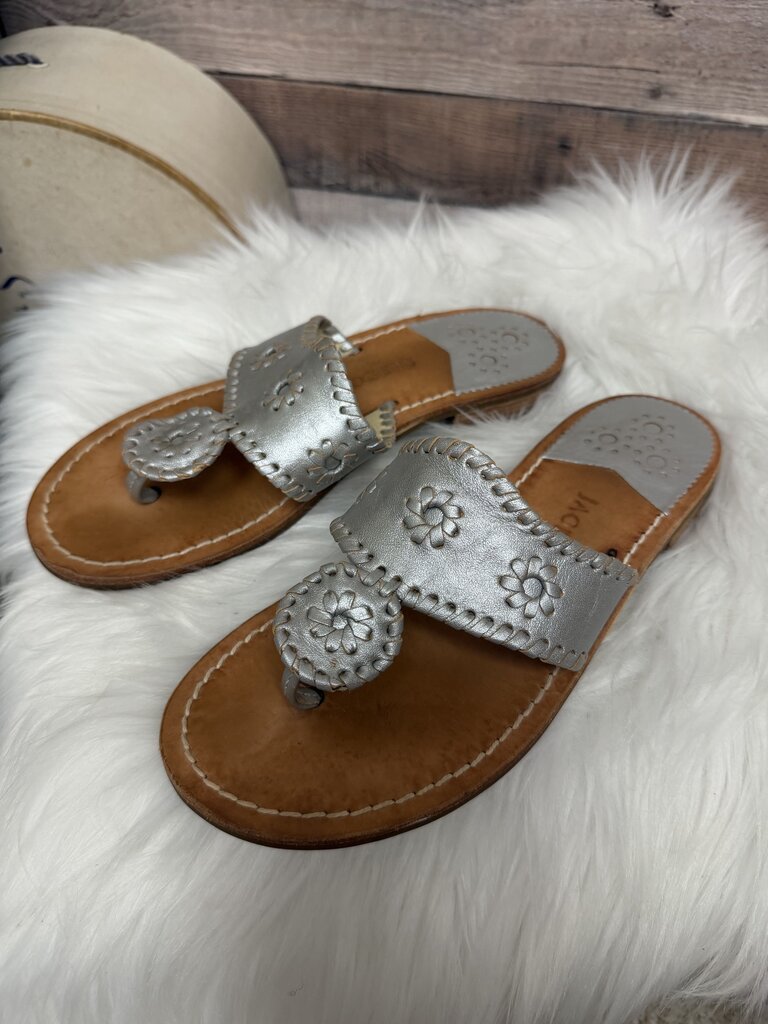 Jack Rogers Silver Metallic Leather Sandals