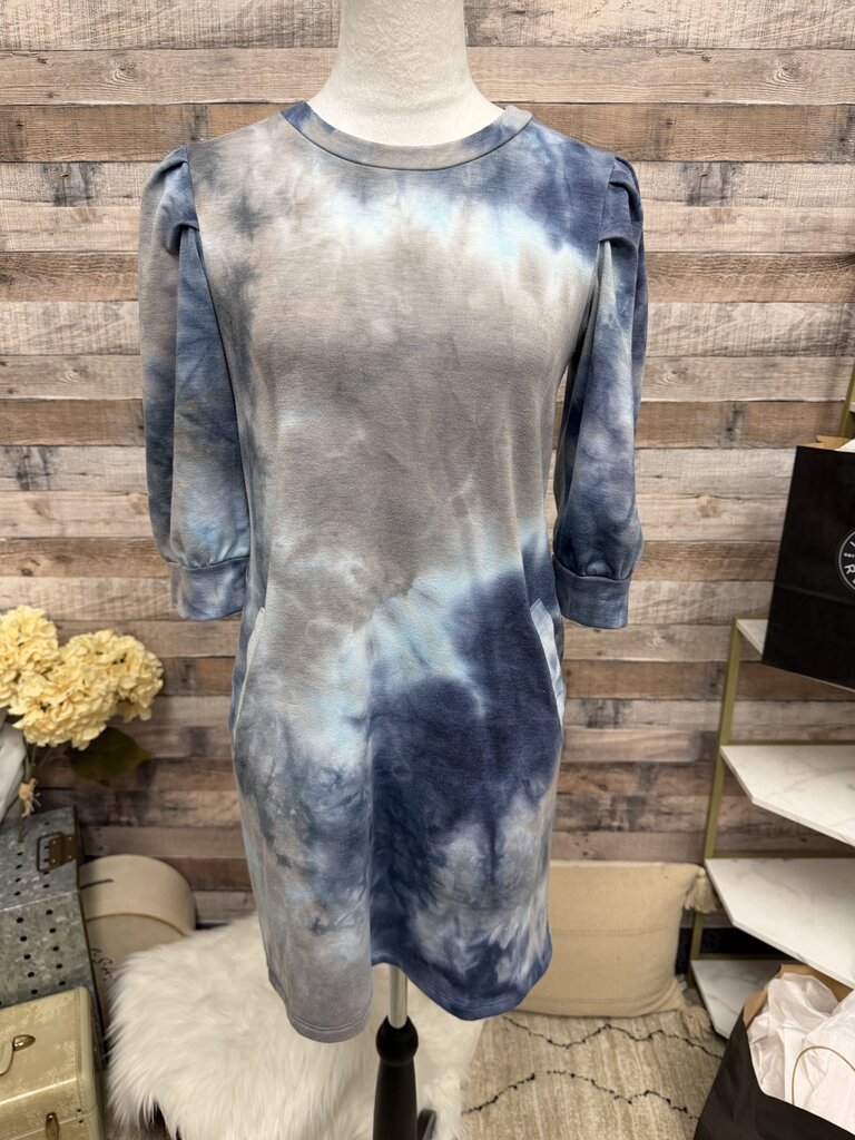 Blue And Grey Tie-Dye Pattern Veronica M Sweatshirt Dress