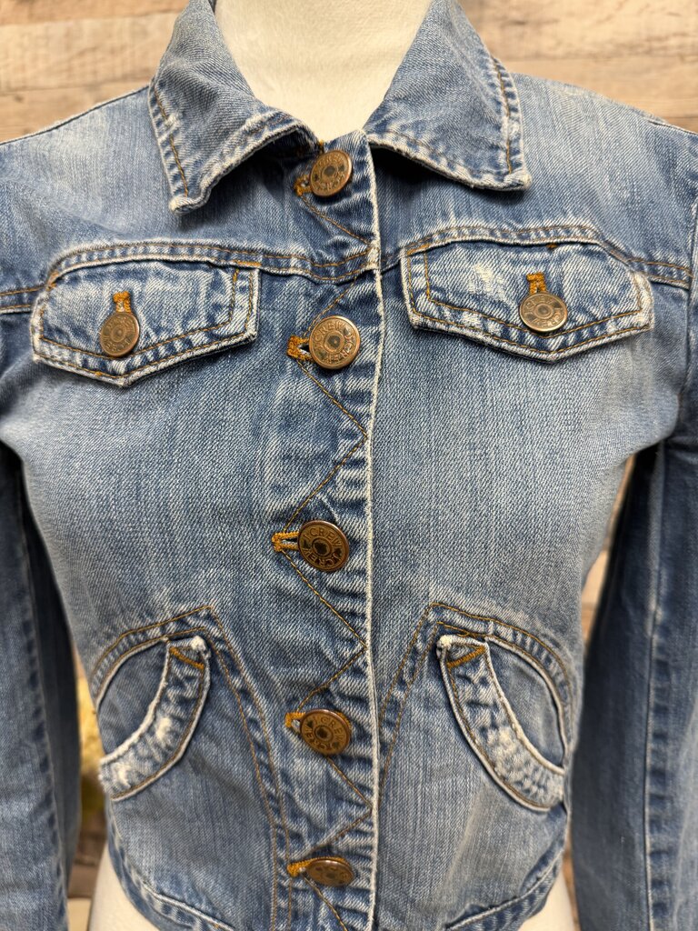 Blue Luxury Rebel Cropped Style Denim Jacket