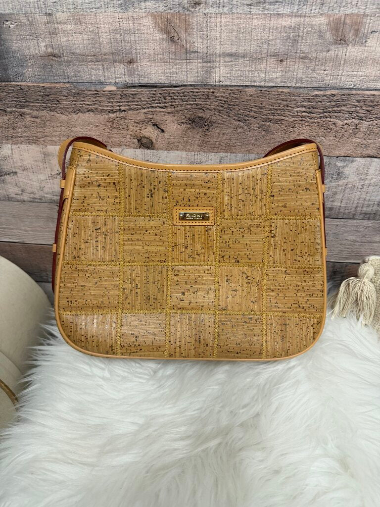 Brown Fossil Woven Straw Crossbody Bag