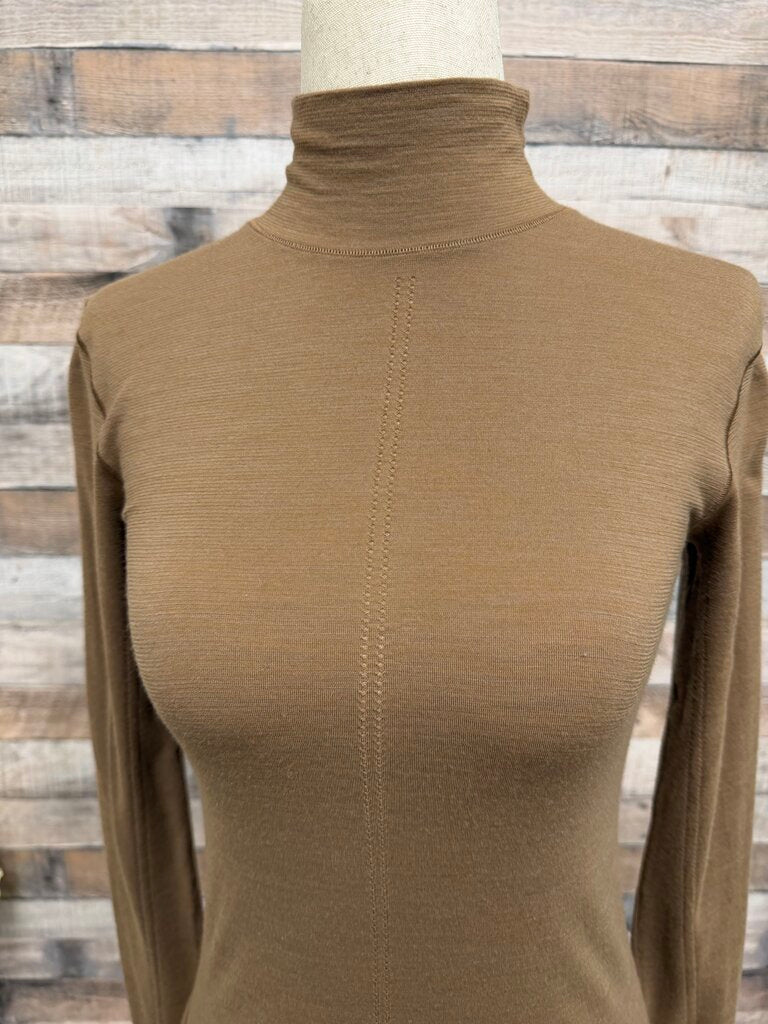 Brown Athelta Mock Neck Long Sleeve Athletic Top