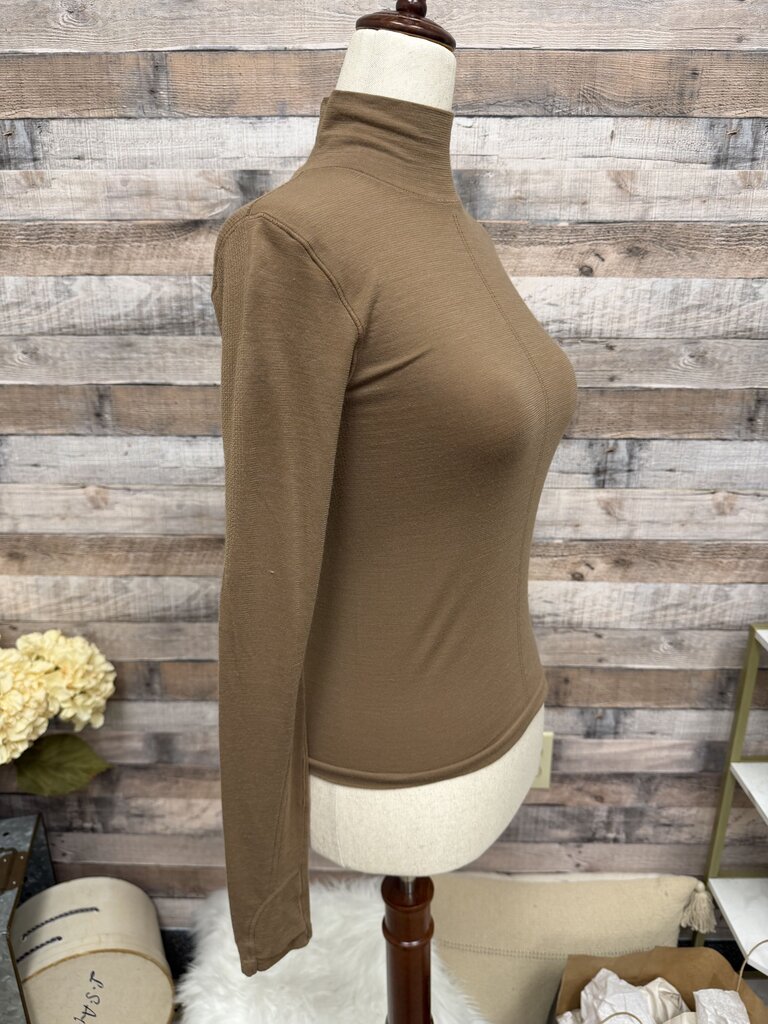 Brown Athelta Mock Neck Long Sleeve Athletic Top