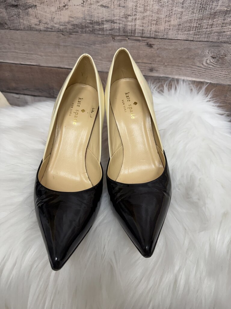 Patent Leather Pumps, Kate Spade, Black with Beige Interior and Pink Heel