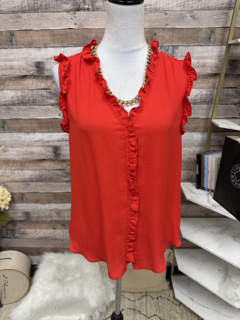 NWT TTAHARI Red Ruffle Trim V-Neck Tank