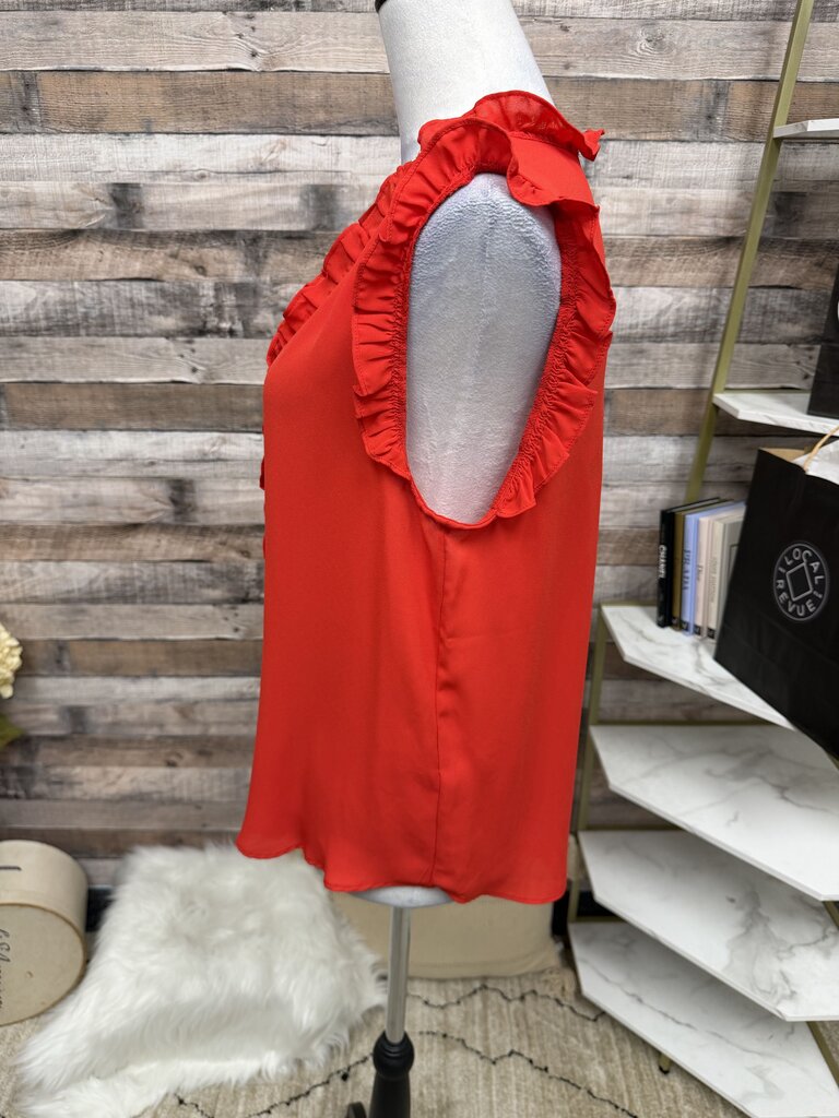 NWT TTAHARI Red Ruffle Trim V-Neck Tank