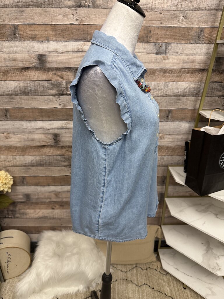 LOFT Chambray Cotton Blend Short Sleeve Blouse