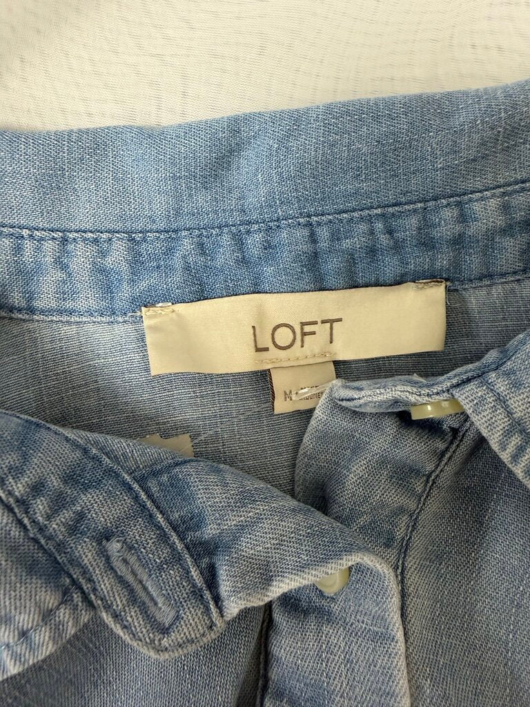 LOFT Chambray Cotton Blend Short Sleeve Blouse