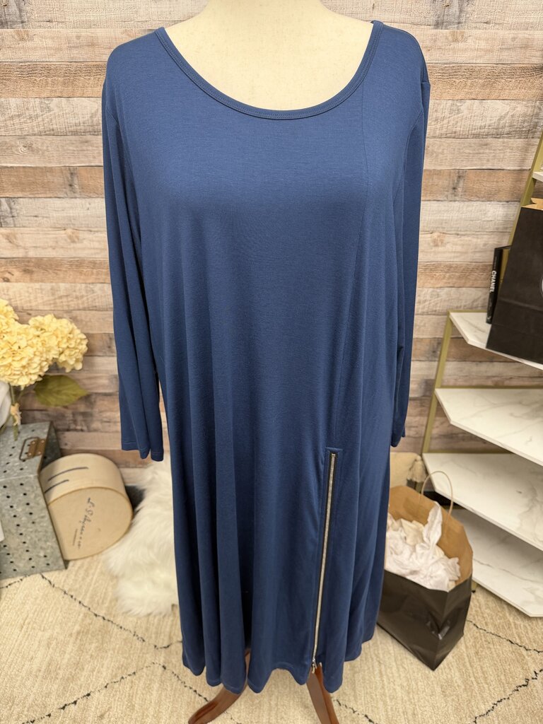 Comfy USA Blue Long Sleeve Dress With Zipper Detail