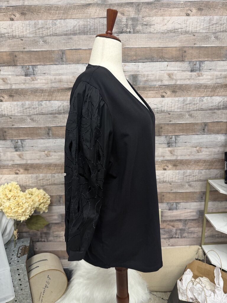 Chico's Black Long Sleeve Blouse With Flower Detail On The Sleeve