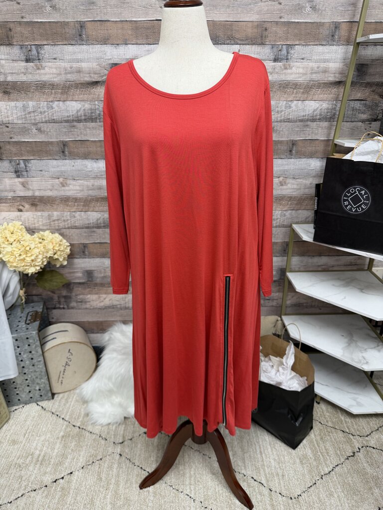 Comfy USA Red Long Sleeve Dress With Zipper Detail