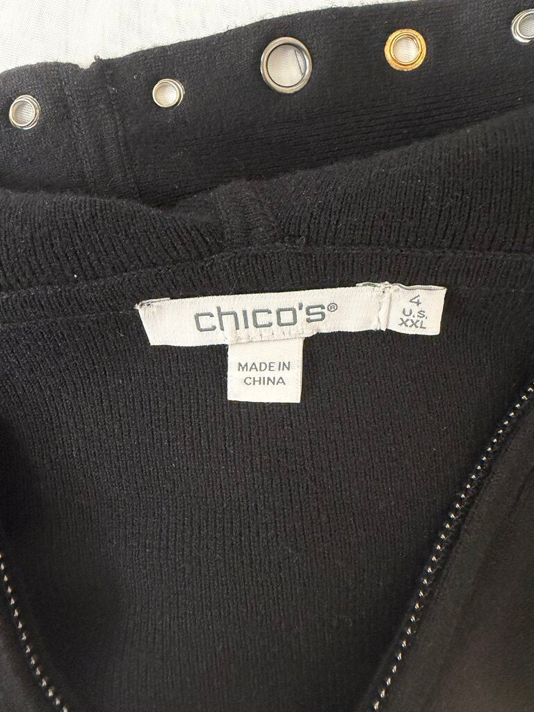 Chico's Black Zip-Up Sweatshirt With Eyelet Detail