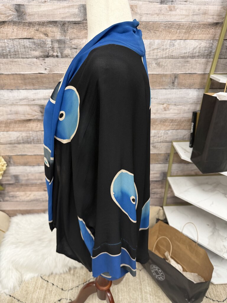 Rayon Batik Kimono With Blue Abstract Pattern