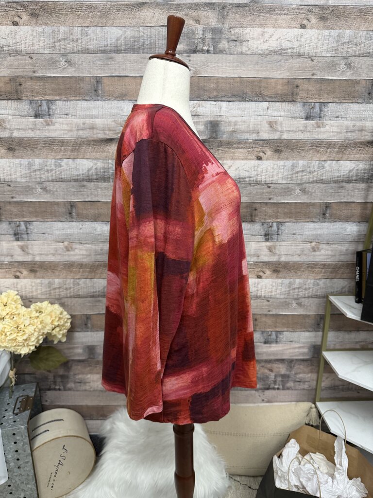 Chico's Red & Orange Long Sleeve V-Neck tee