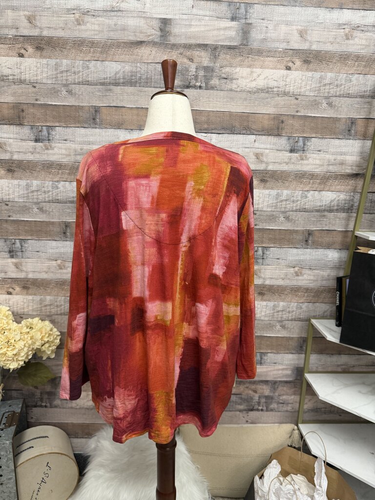 Chico's Red & Orange Long Sleeve V-Neck tee