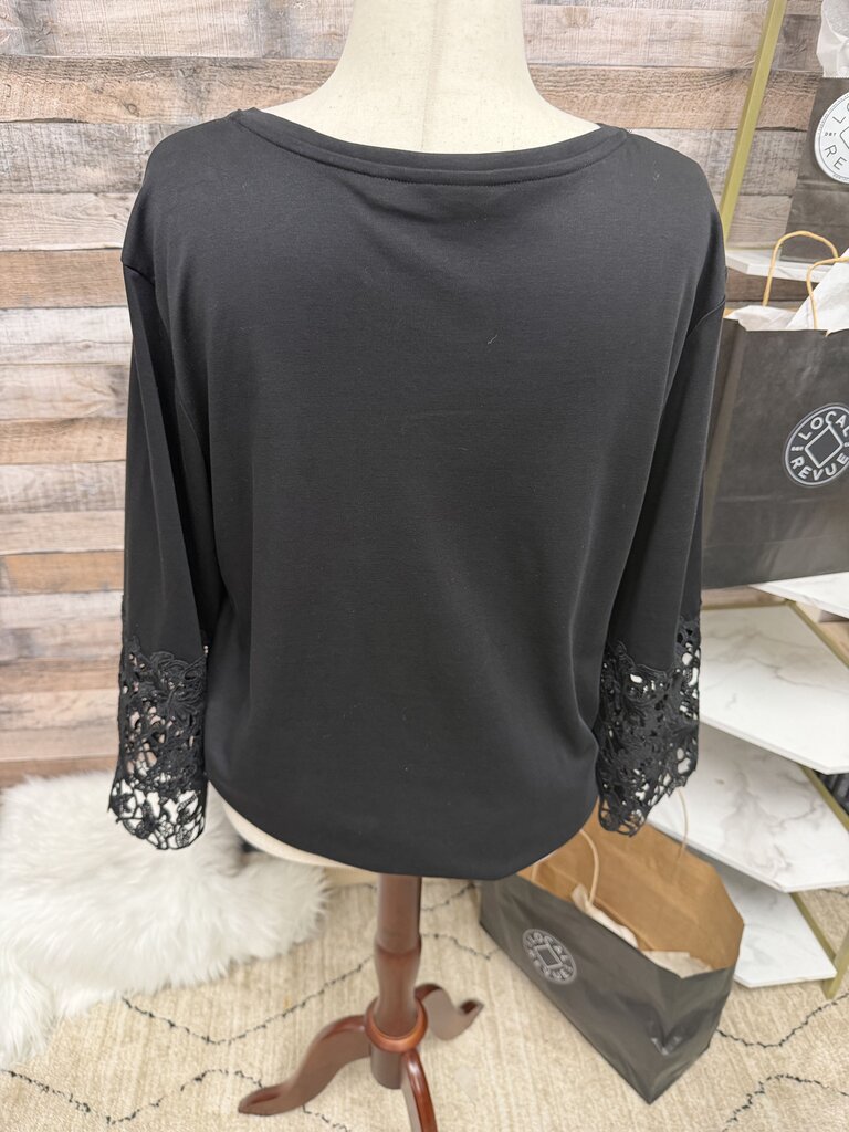 Chico's Black V-Neck Tunic Top With Lace Cuff Sleeves
