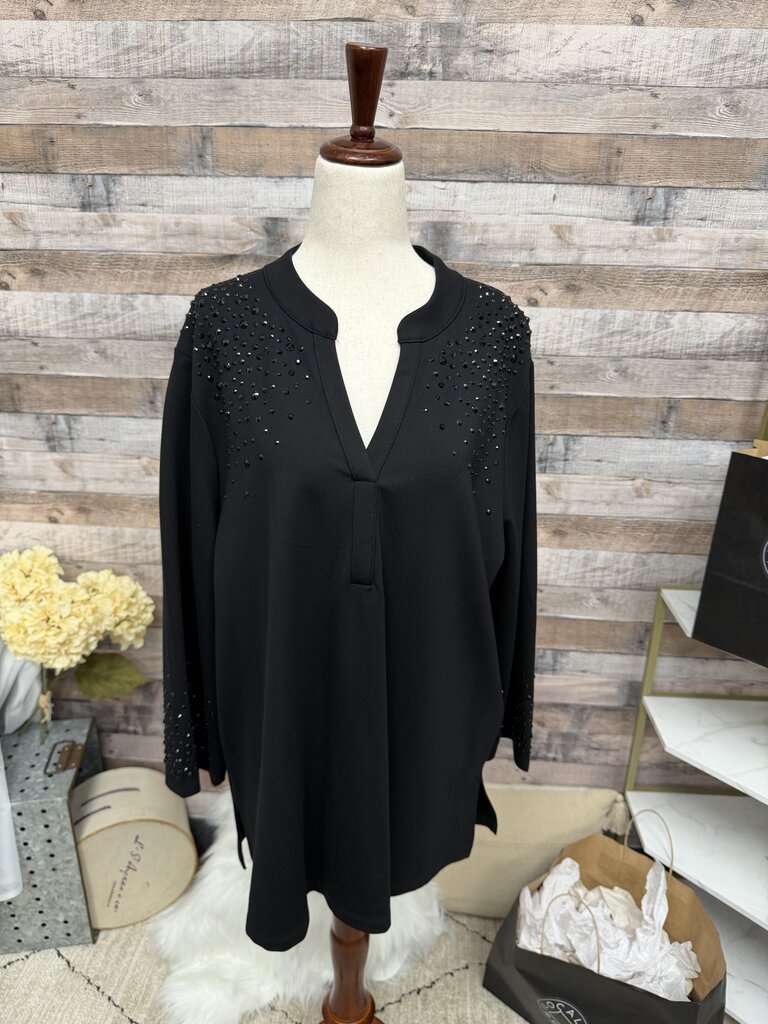 NWT Chico's Black Pullover Top With Rhinestone Detail
