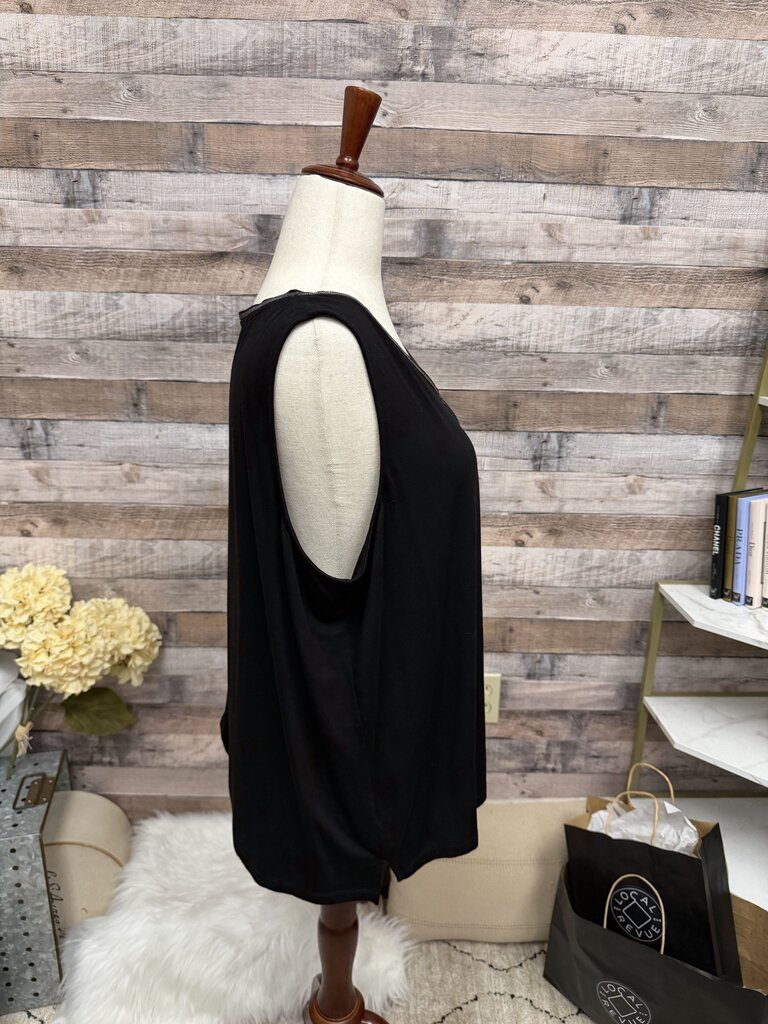 Chico's Black V-Neck Tank With Beaded Collar