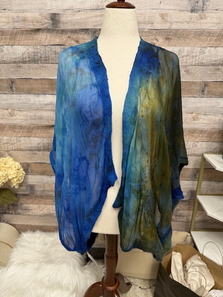 Blue & Green Tie-Dye Ombre Shawl