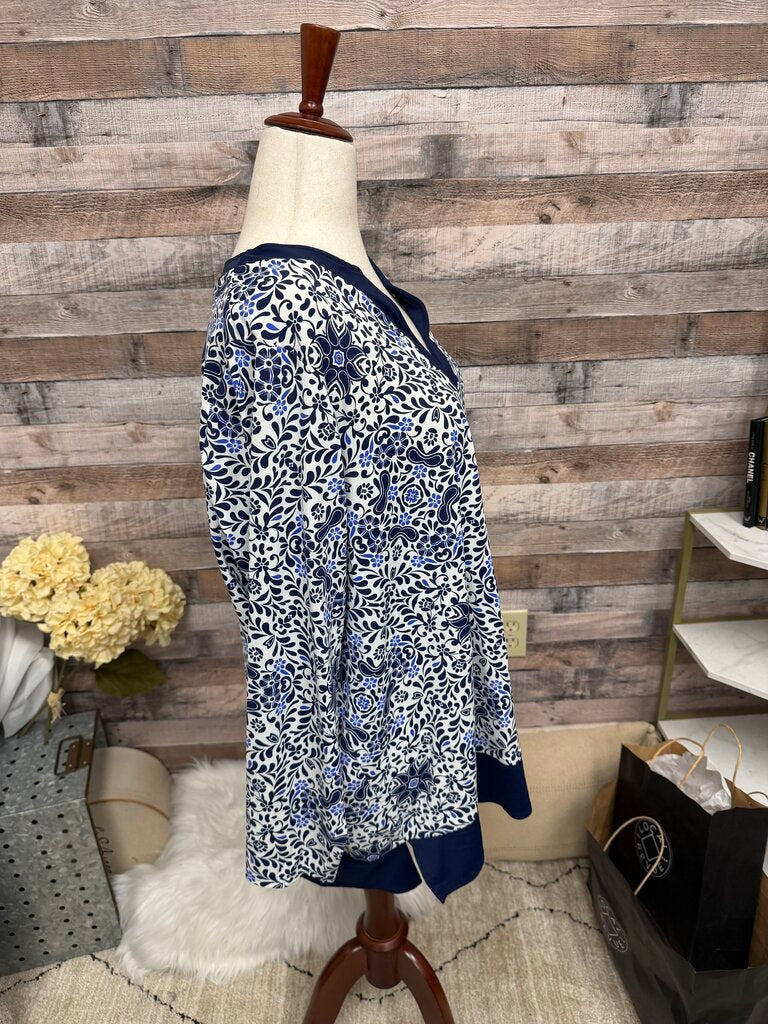 Lands' End Navy & White Swim Cover-Up