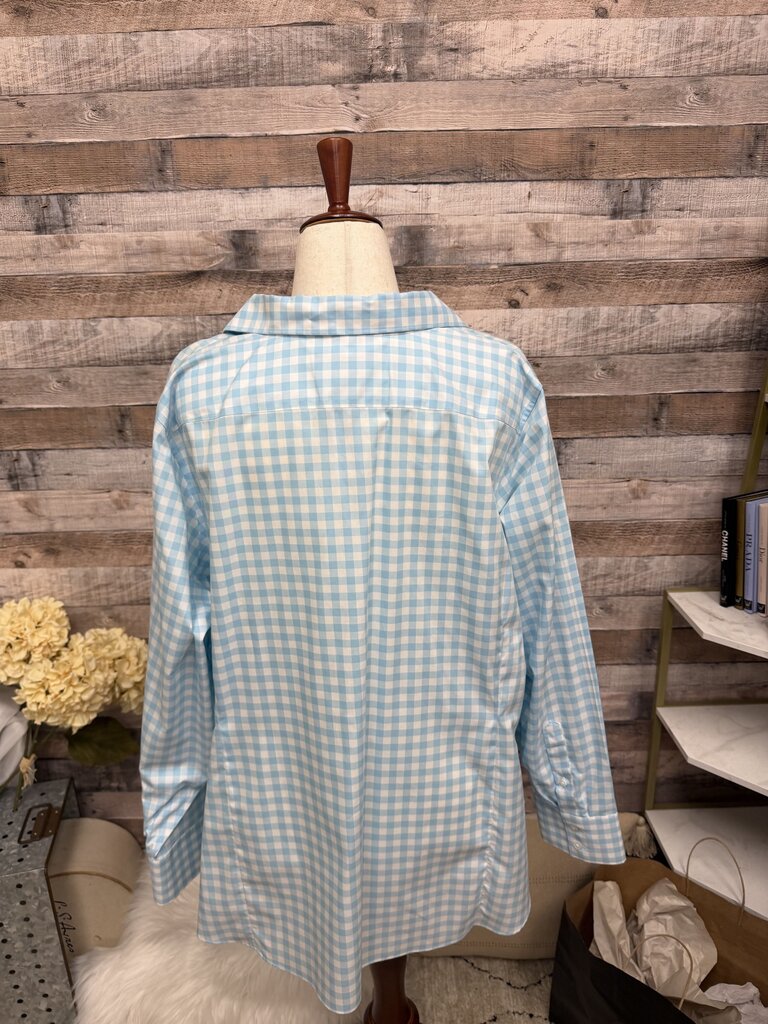 Lands' End Blue & White Gingham Button Down