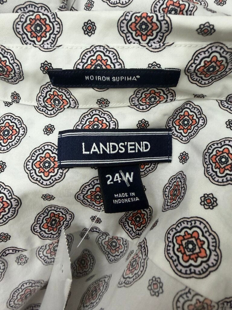 Lands' End Coral Paisley Polka Dot Button Down