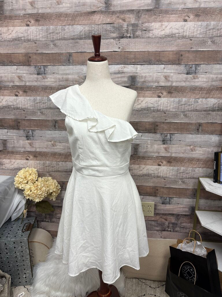 Francesca's White One-Shoulder Ruffle Dress