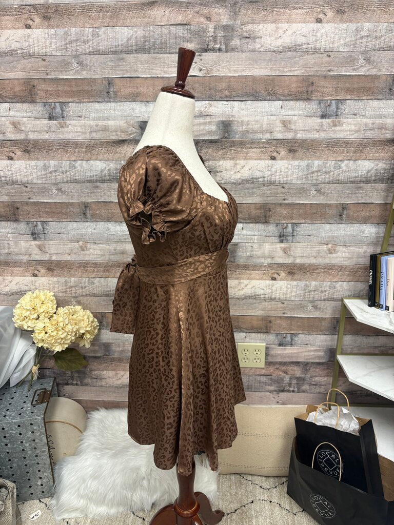 Francesca's Mi Ami Brown Animal Print Satin Mini