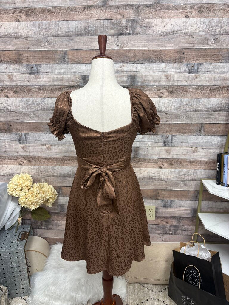 Francesca's Mi Ami Brown Animal Print Satin Mini