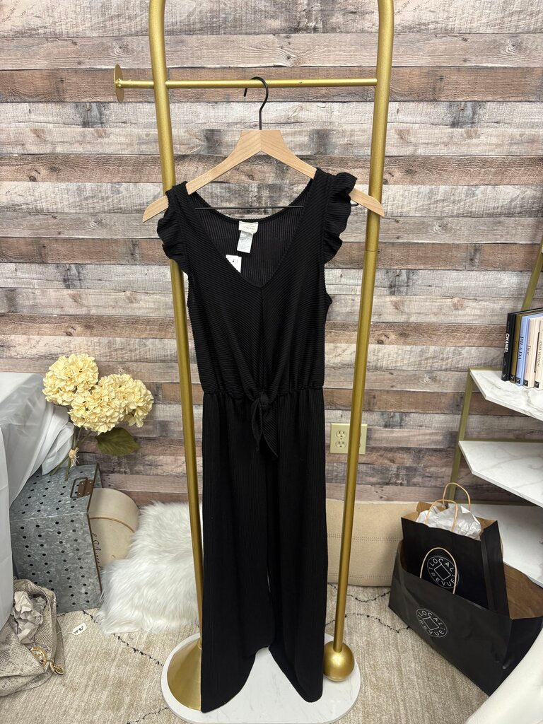 Caution to the Wind Black Ribbed Jumpsuit
