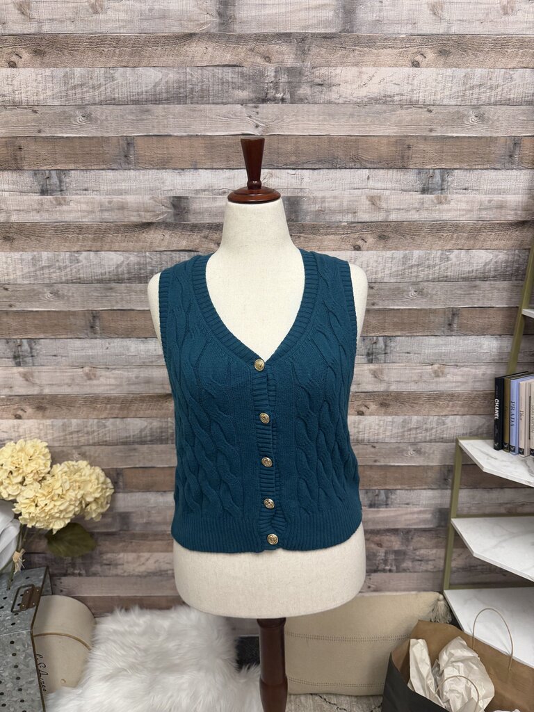 Talbots Teal Cable Knit Sweater Vest