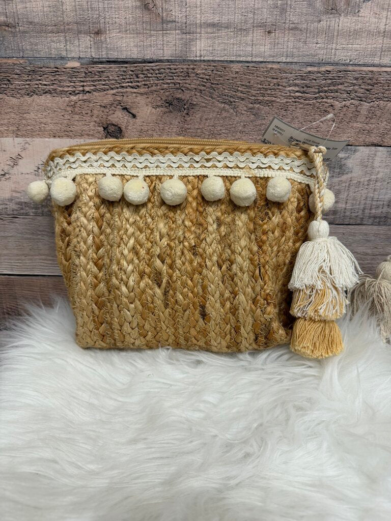 Brown Woven Bag White Trim
