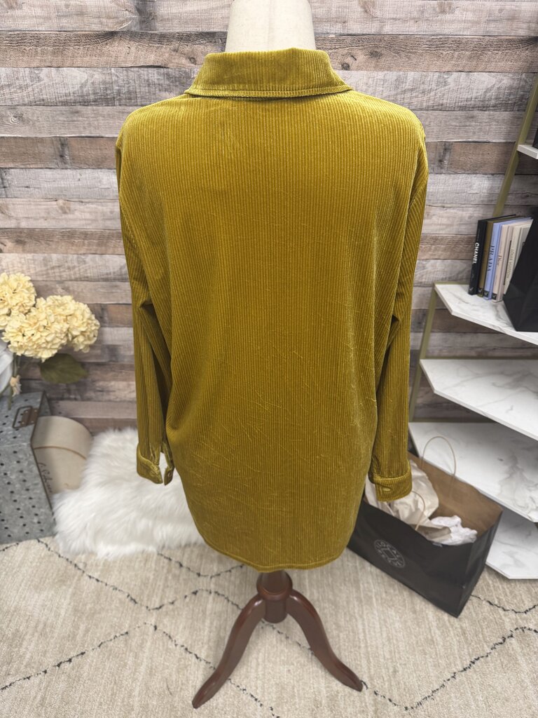 Soft Surroundings Yellow Ribbed Velvet Button-Down Shirt