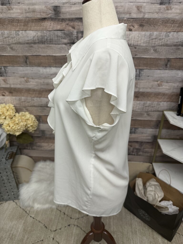 Calvin Klein White Ruffle Cap Sleeve Blouse