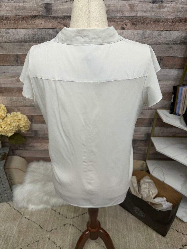 Calvin Klein White Ruffle Cap Sleeve Blouse