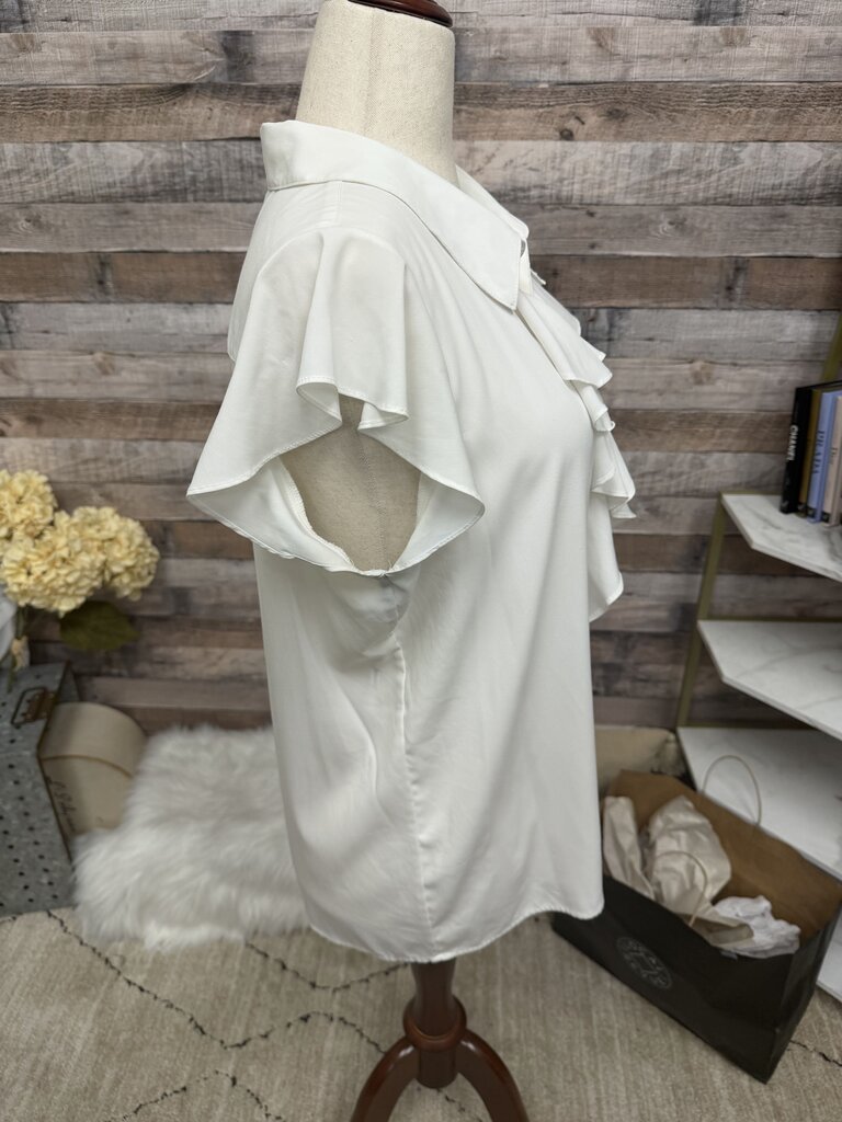 Calvin Klein White Ruffle Cap Sleeve Blouse