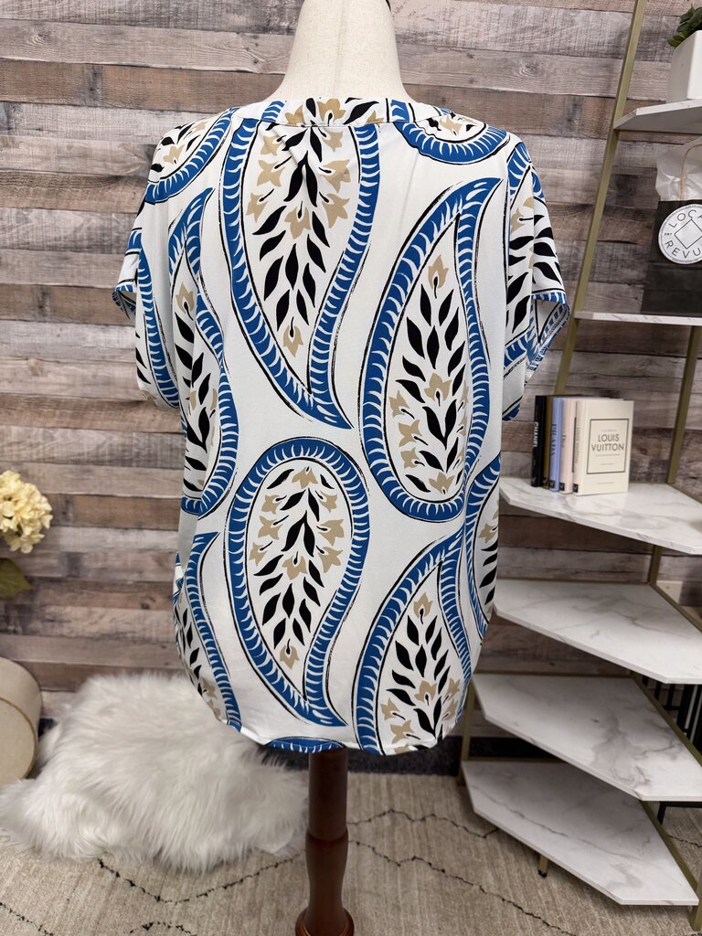 Ann Taylor White Short Sleeve Top With Paisley Print