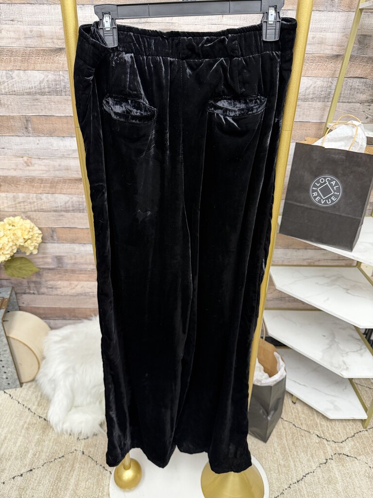 Anthropologie Black Velvet Wide-Leg Pants