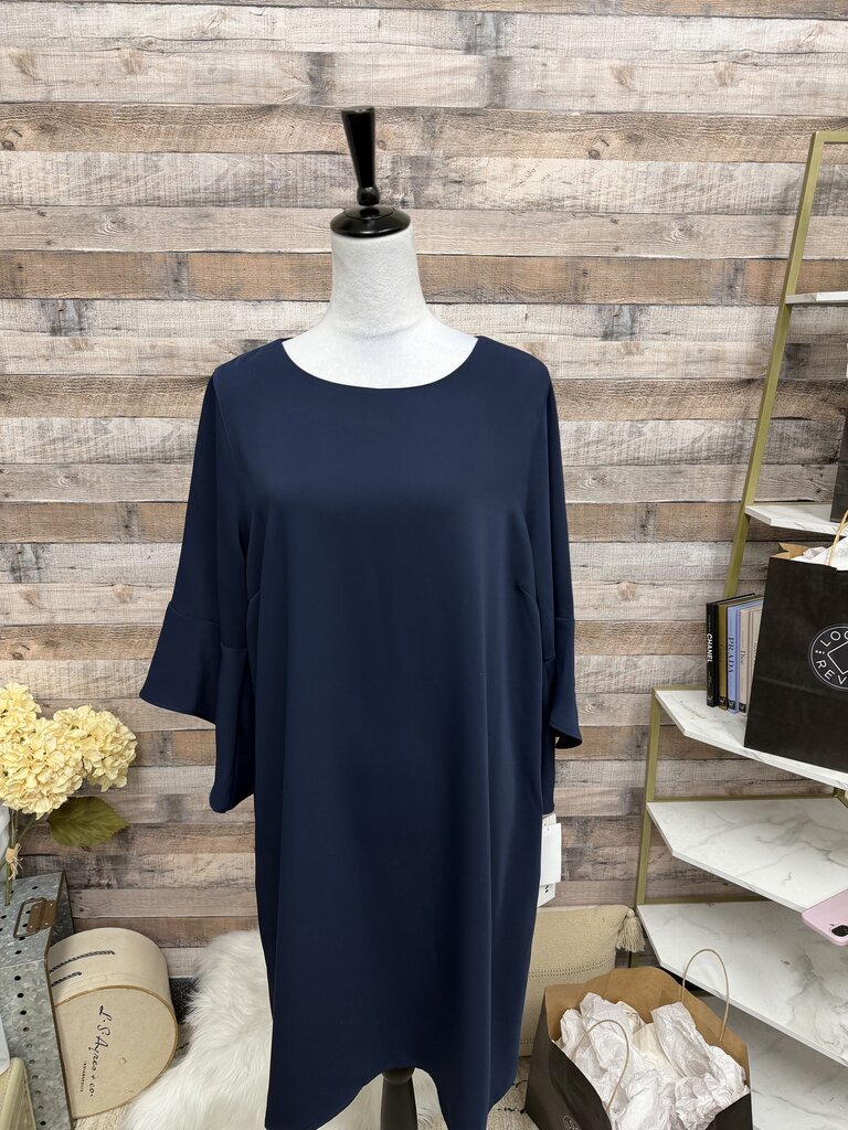 Caroline Rose Navy Shift Dress With Jewel Neck